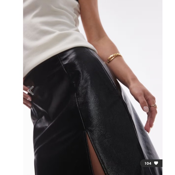 NEW TOPSHOP Black VINYL Double Slit FAUX LEATHER Rocker Chic MAXI SKIRT US 8 - Picture 9 of 16